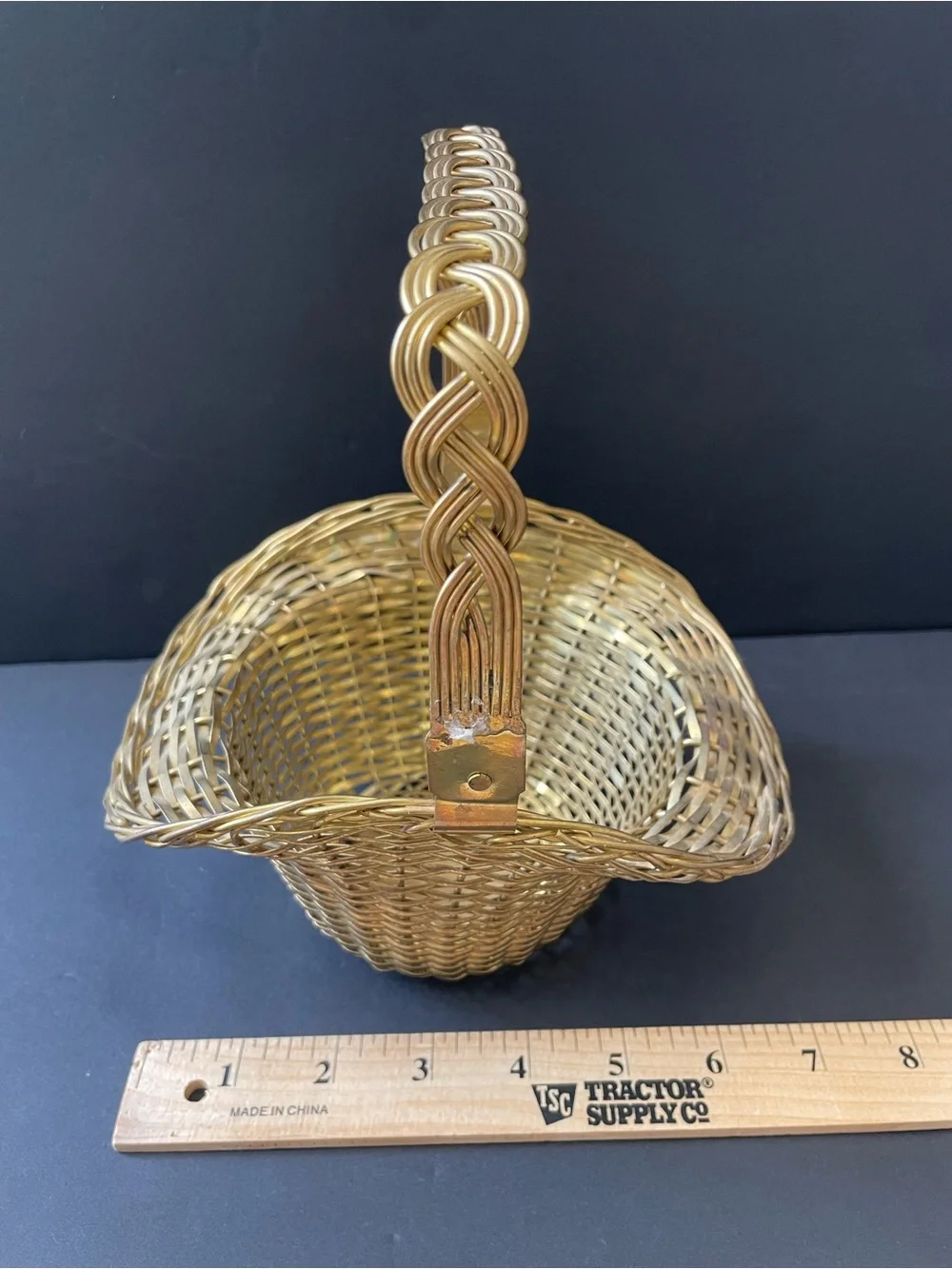 Vintage 2pc Small Woven Decorative Brass Wire Basket Set Round Gold & Silver